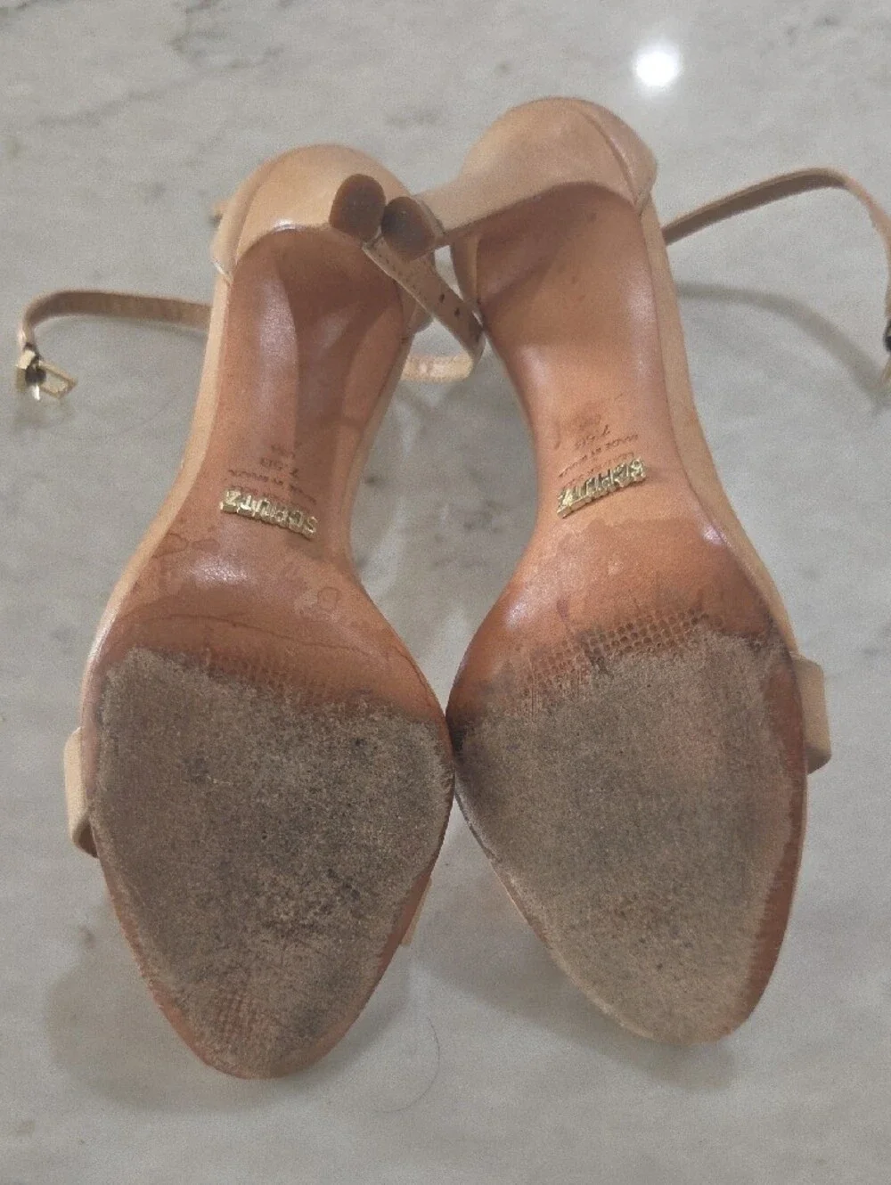 SCHUTZ Tan Open-Toe Ankle-Strap Heels